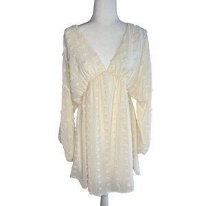 Peach Love California Women's Ivory Textured V-Neck Dress Size M